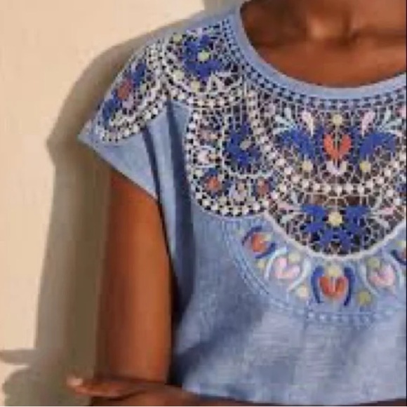 Boden Fleur Embroidered Linen Dress in Gray Blue Chambray Sz 6 - Picture 4 of 14